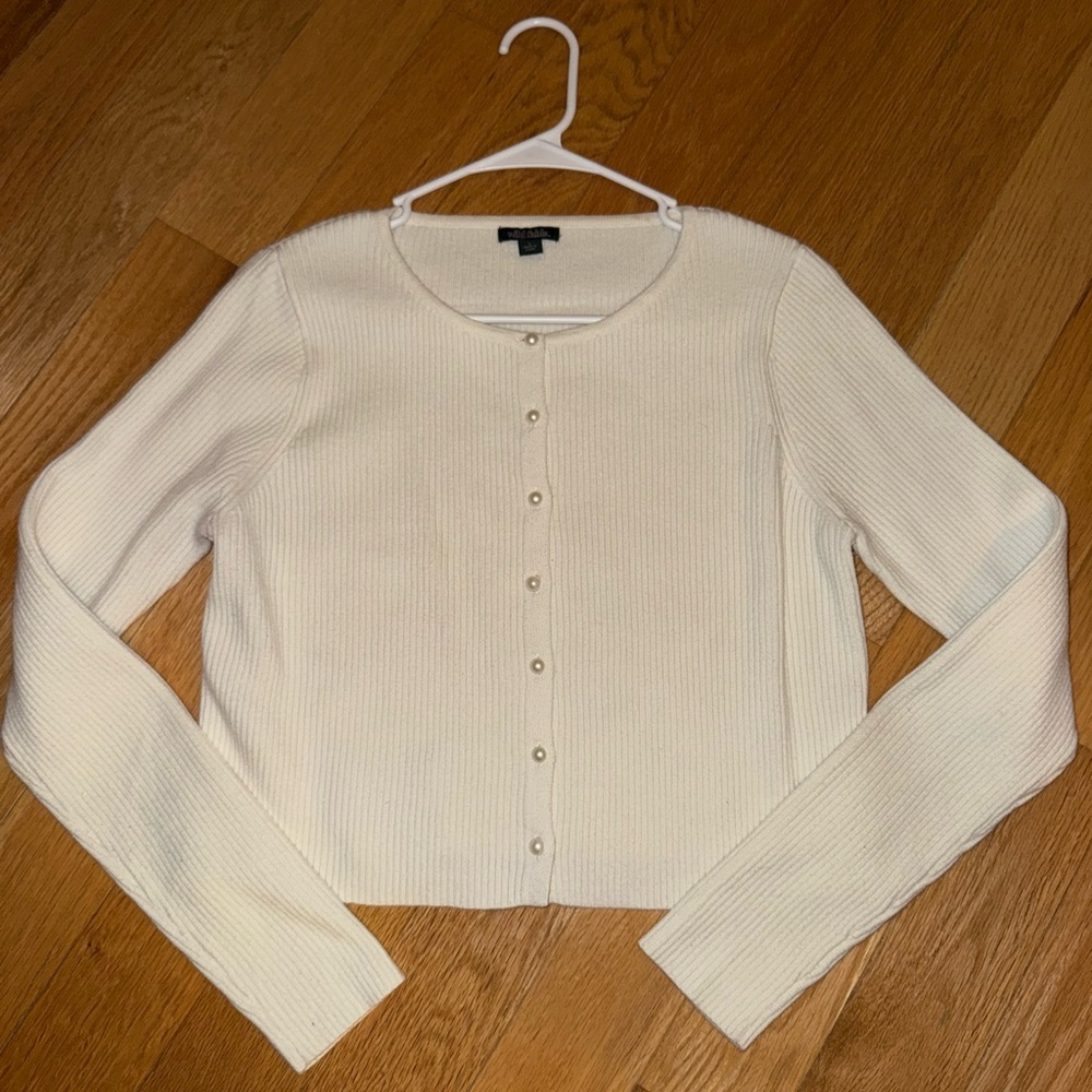 Cream Pearl Button-Up Cardigan